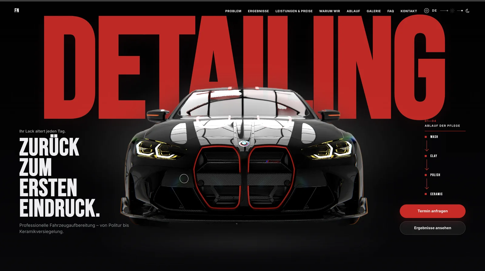Screenshot der FN Detailing Website